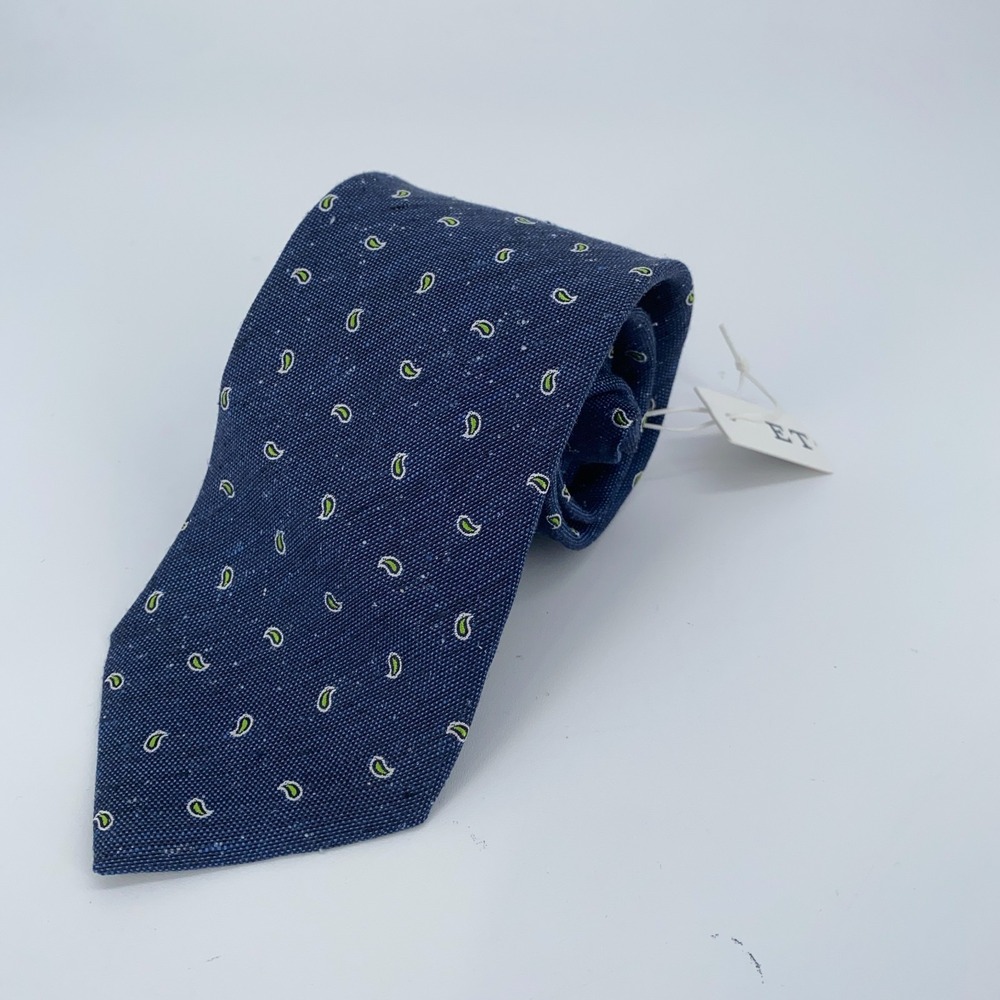 Eton Tie Men One Size Blue Green Paisley Silk Classic‎ Fit Necktie Italy Made